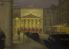 Hubert Arthur Finney (1905-1991), Theatre Royal Haymarket by Night, signed, titled to reverse, Oil on canvas, 40.5 x 30.5 cm © The Estate of Hubert Ar