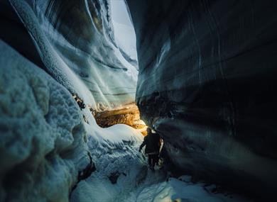 Person walking in an iceridge