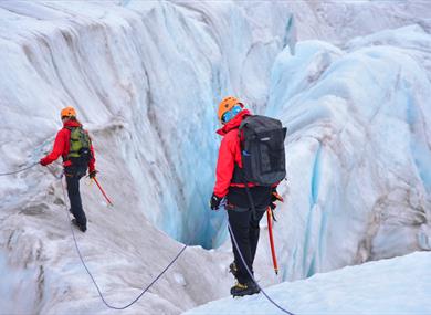 Two persons on a glacier hike