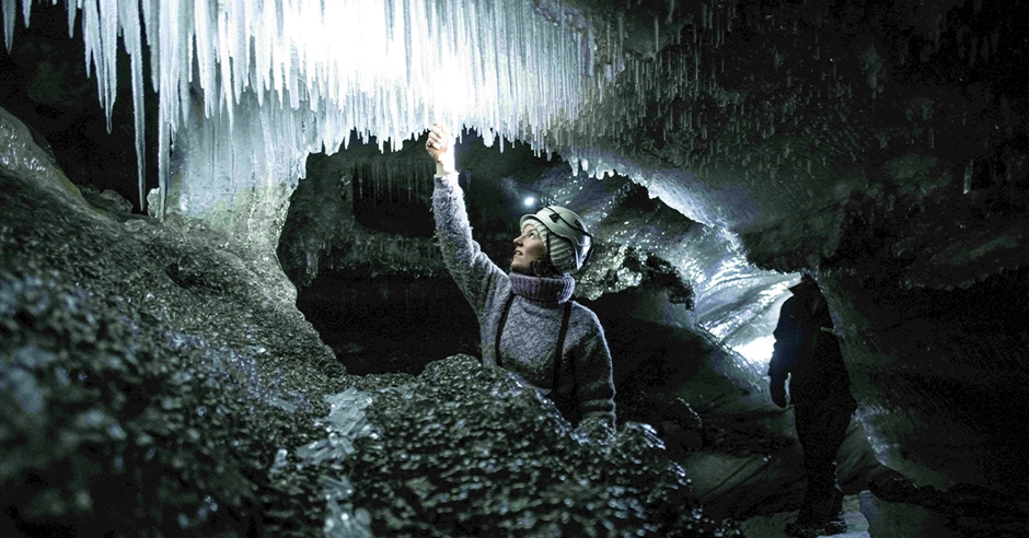 Ice Cave Exploration by Snowcat - Hurtigruten Svalbard - Caving in ...