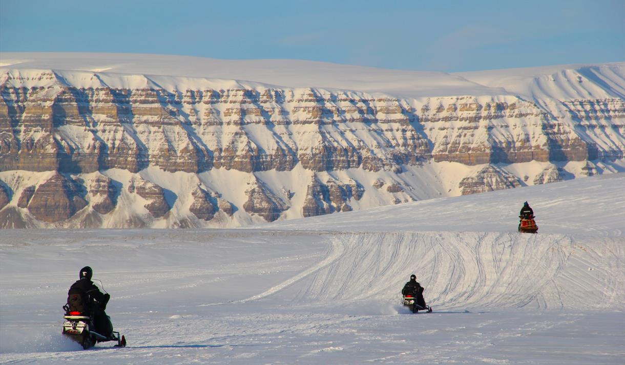 Guests driving snowmobiles