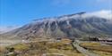 Mountainous landscape above the settlement of Longyearbyen