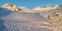 A glacier in a mountainous landscape