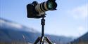 A camera on a stand in the nature