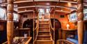 The inside of the sailboat.