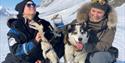 People petting the sled dogs