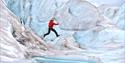 Person jumping on a glacier
