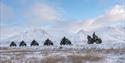 Tour group on an ATV tour in a snowy landscape