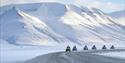 ATV tour group driving on the road in a snowy landscape