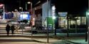 Pedestrian street in Longyearbyen, in the dark season