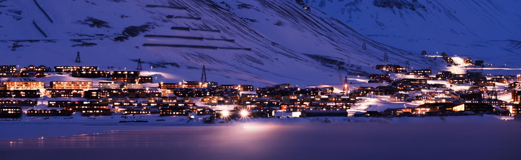 View of Longyearbyen during the Polar night