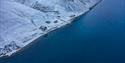 Luftfoto av Barentsburg med snø