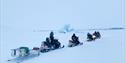 Several persons on a snowmobiletour