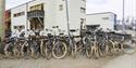 Rental bikes on a bike rack