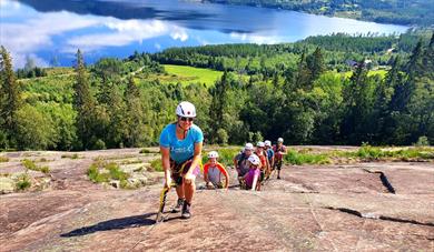 group goes up the Via Ferrata in Fyresdal