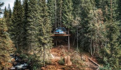 Tree-top igloo by the Lårdalselva River in Dalen