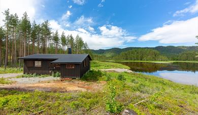 cabin by the lake in the summer