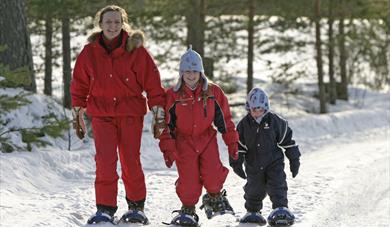 mother with children on snowshoes 