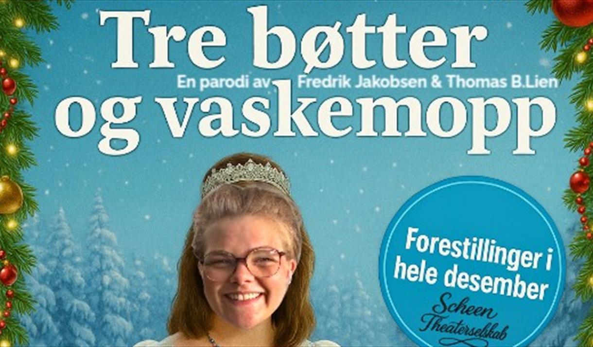 plakat til "tre bøtter og vaskemopp"