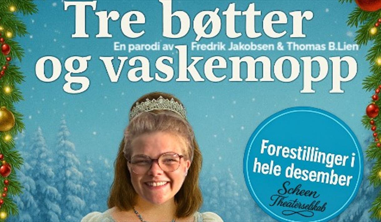 plakat til "Tre bøtter og askemopp"