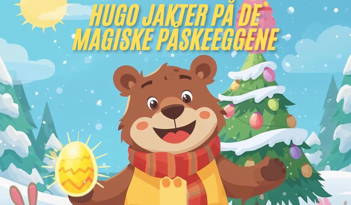 Plakat til "Hugo jakter på de magiske påskeeggene"