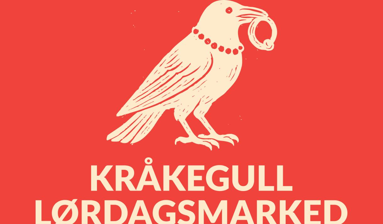 Gjenbruksmarked på Ulefoss, Kraakegul. Tekst på rød og beige bakgrunn