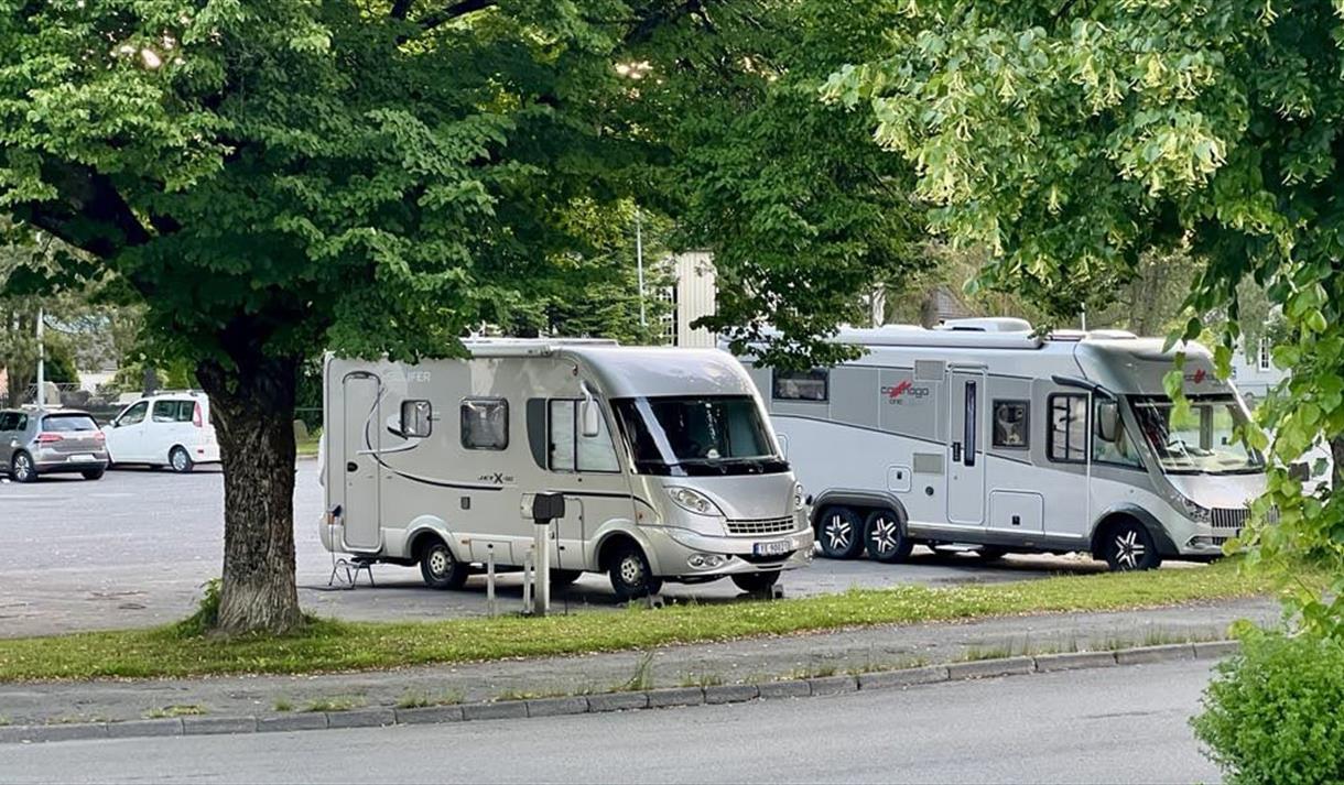 motorhomes on the motorhome parking lot in Porsgrunn