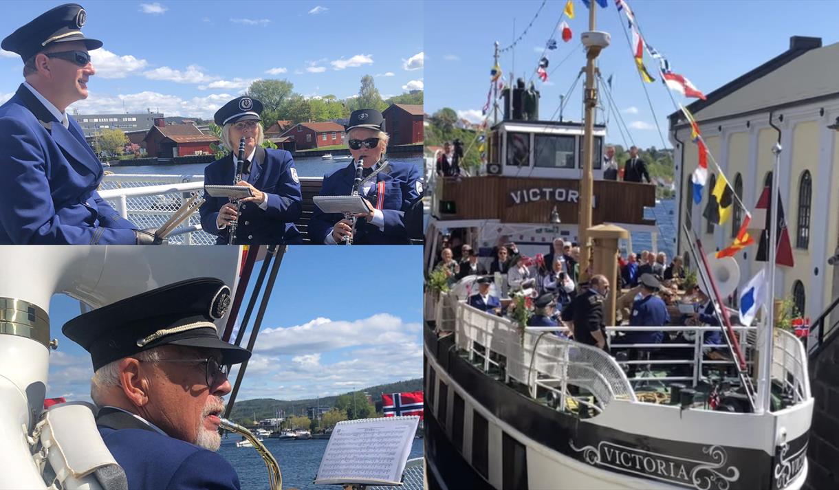 bildecollage av Musikkorps og MS Victoria