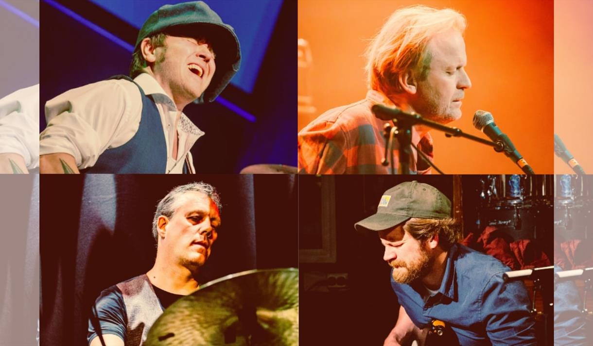 bilde av fire menn som spiller og synger