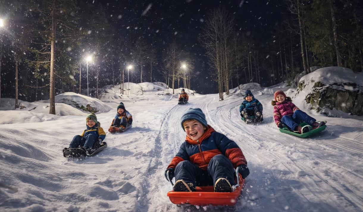 Barn som aker (KI bilde)