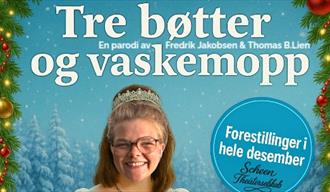 plakat til "tre bøtter og vaskemopp"