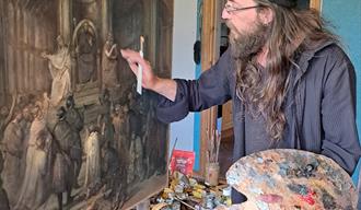 "Live painting" med Sebastian Salvo i Kragerø Faste Billedgalleri