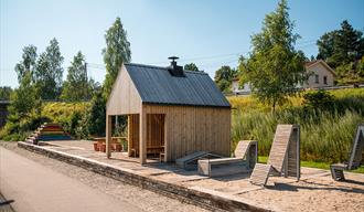 picnic area by the pedestrian and bicycle path "Kragerøbanen" in Drangedal