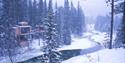 the wooden cabins from Å Camp in the winter