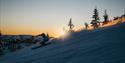 man drives downhill down a hill in the evening sun at Lifjell ski center