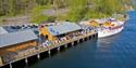 drone image of Lastein Bryggekafe in Dalen and MS Henrik Ibsen