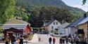 people in the folk town on a summer day