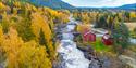 Omnesfossen waterfall and Heddal Mill in Sauland.