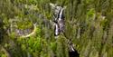 drone image of waterfalls at Hanakamjuvet in Seljord