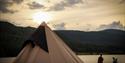 tent at Kilen Camping in the evening