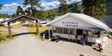 the kiosk and reception of Blefjell camping at the entrance