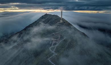 the top of Gaustatoppen in foggy weather