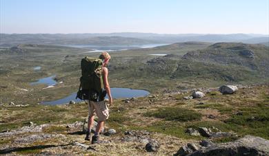 man walking on the Hardanger mountain plateau