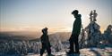 man and child on skis stand on a peak at Lifjell ski center