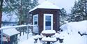 cabin at Hulfjell family farm in winter