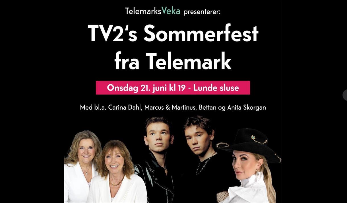 TV2's Sommerfest plakat. Med Anita Skorgan, Elisabeth Andreassen, Maricus og Martinius og Carina Dahl.