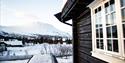 view towards Mount Gausta in winter from the terrace of the cabin at Gaustablikk fjellhytter
