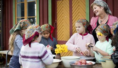 Barn lager mat på Evju