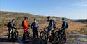 Gruppe syklister sykler over svabergene på Gautefall