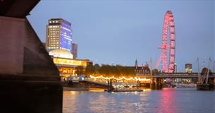 View of the London Eye at night from City Cruises